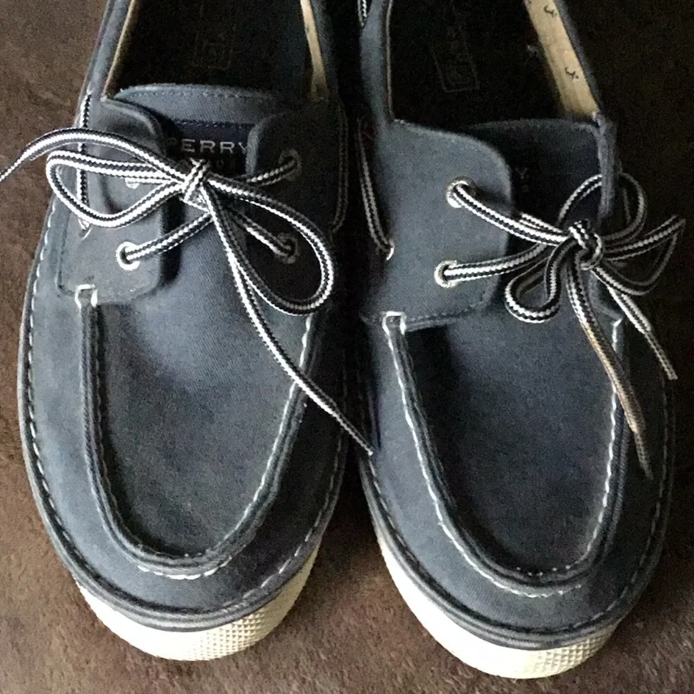 Sperry Preppy Top-Sider Boat Shoes Gray Canvas Nautical Size 10 1/2